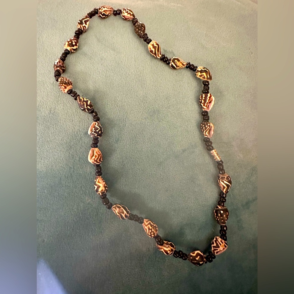 Gorgeous Stunning Cone Shell Necklace Beaded Organic Beach 18” Handmade OOAK
